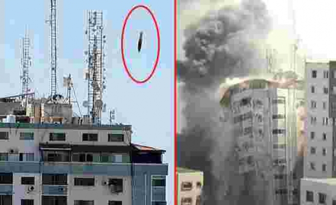 Son dakika! İsrail'in Gazze'deki medya binasını vurma anı kameralara saniye saniye yansıdı