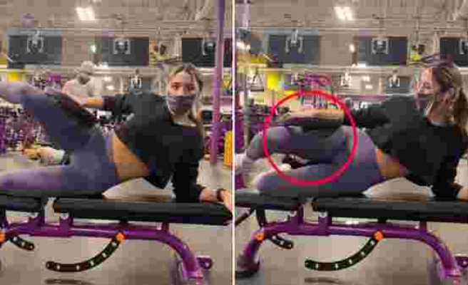 Spor Salonunda Kalça Kası Çalıştırırken Bir Erkeğin Kendisinin Fotoğrafını Çektiğini Fark Eden Kadın