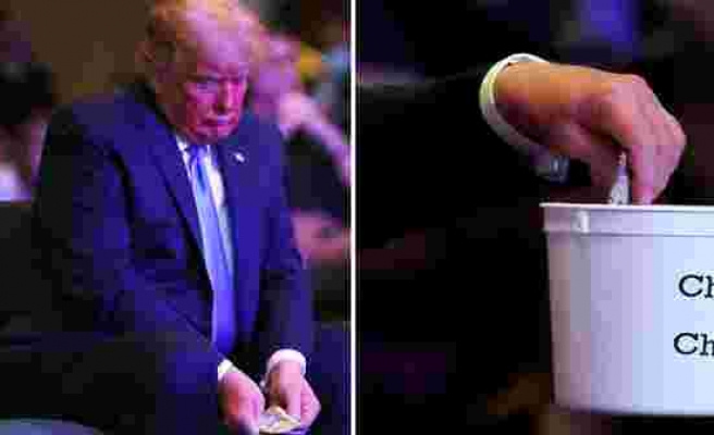 Trump, kilise için verdiği parayı sayarak bağış kutusuna attı
