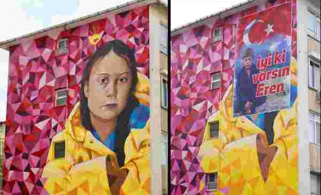 Vatan Partisi, Kadıköy'deki Greta Thunberg Grafitisini Eren Bülbül'ün Pankartı ile Kapattı
