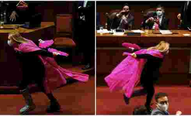 Yasa Tasarısı Kabul Edildiği İçin Pembe Peleriniyle Sevinç Gösterisi Yapan Milletvekili